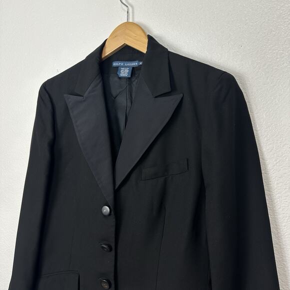 Ralph Lauren Y2K Blazer Women Size 14 Italy Silk Lapel Black Jacket Quiet Luxury - Picture 5 of 11